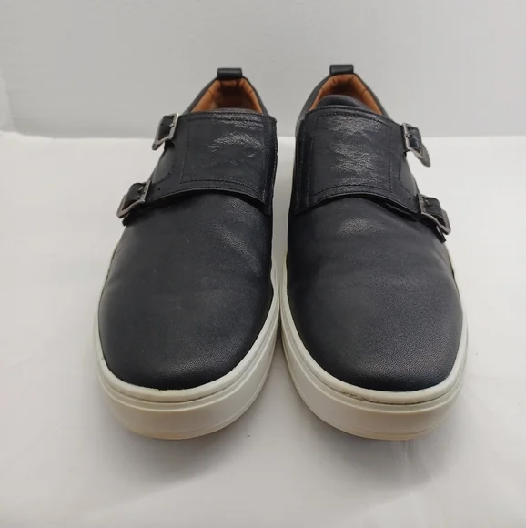Brothers united mens leather luxury Double monk size 12 Black Buy Brothers United Mens Leather Luxury Double Monk Slip on  main image 2